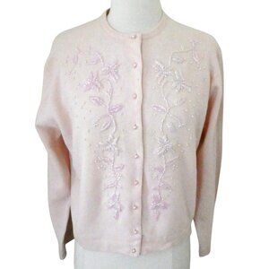 vtg 60s Beaded Pink Cardigan sweater sz 42 M L